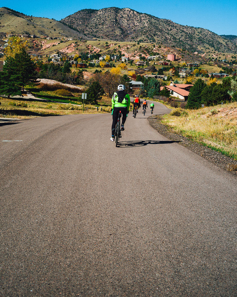 Cyclists in Morrison, CO.