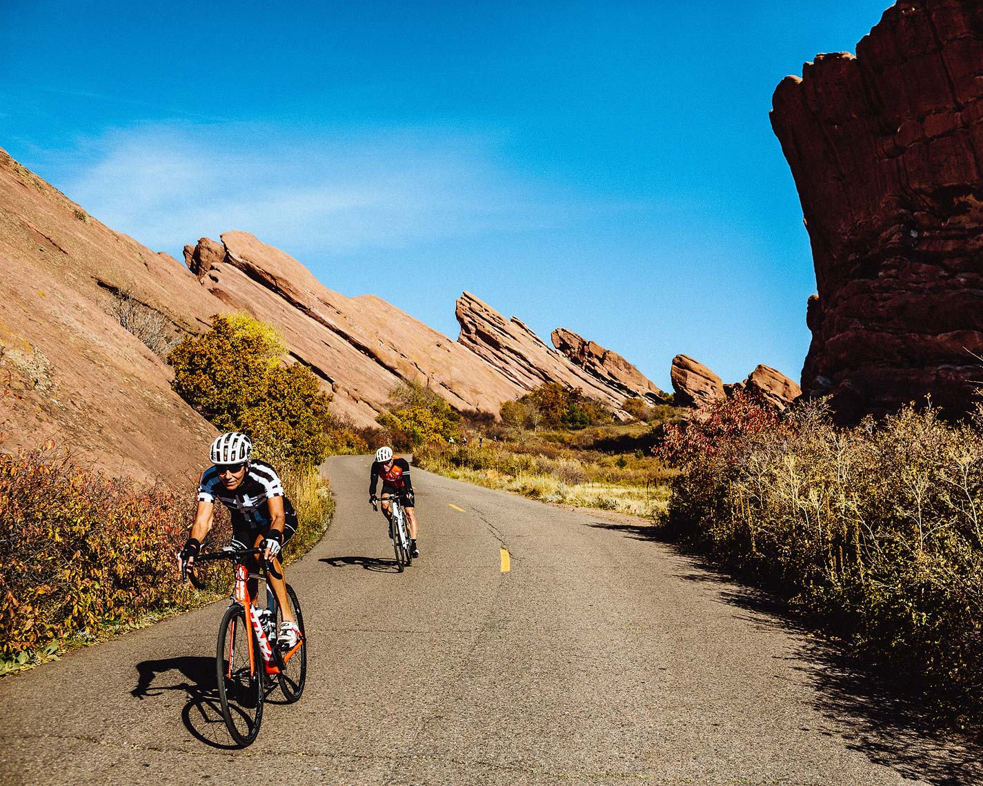 Cyclists in Morrison, CO.
